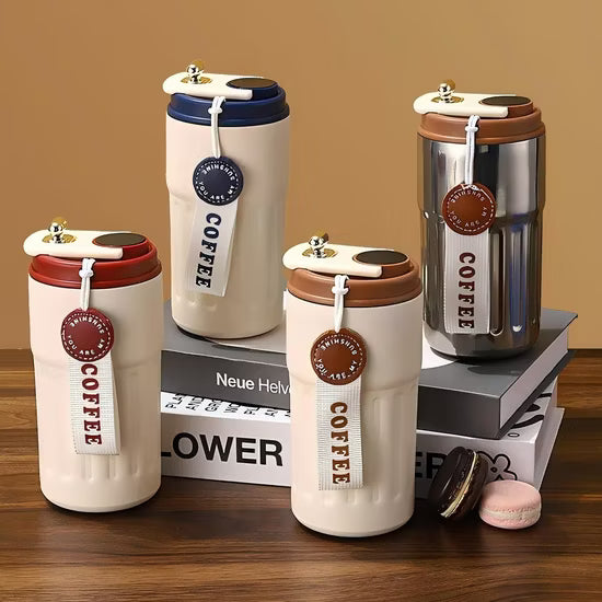 450ML Stainless Steel Coffee Travel Mug Smart Display WIth Coffee Ribbon