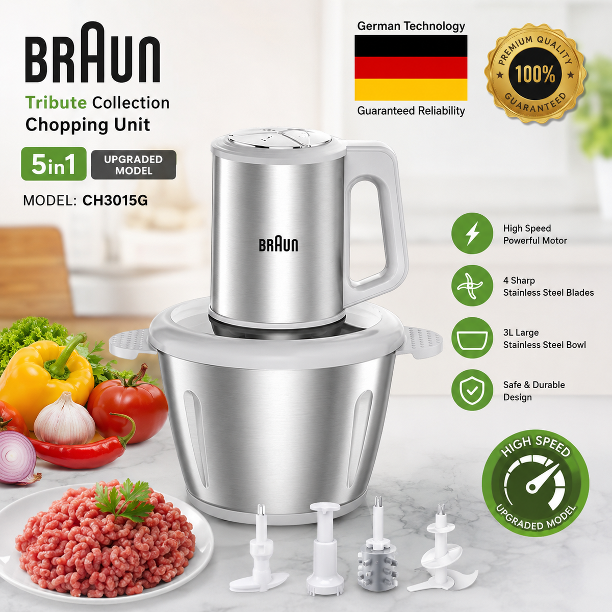 Meat Chopper 5in1 Braun 600 watt 3 Speed Imported Quality