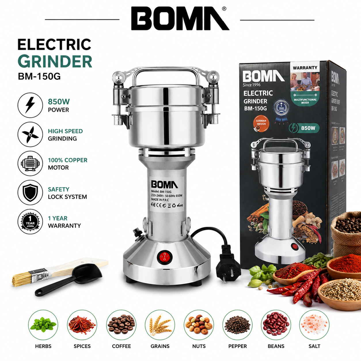 Heavy Duty Masala Grinder Machine | Boma Electric Dry Food Mill